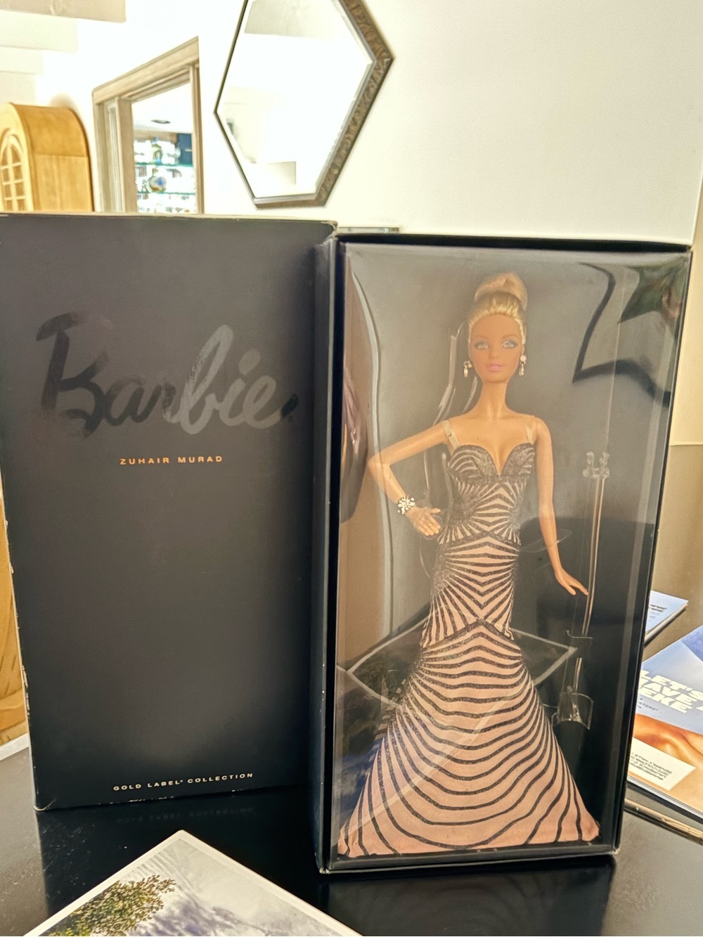 Zuhair Murad Barbie in Black and Gold Striped Evening Gown